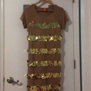 JOE tan and gold sequin dress. Size small